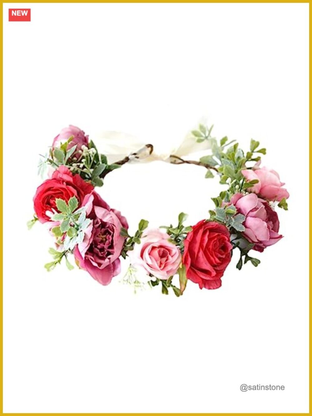 Floral Flower Crown Headband Fabric Satin Halo Headpiece for Festival Wedding